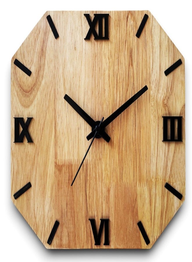 Space WeDecor OctaROME - 28cm Handmade Wooden Wall Clock, Octagon Silent Non-Ticking with Roman Numerals, Premium Rubberwood for Home & Office Decor - Image 1